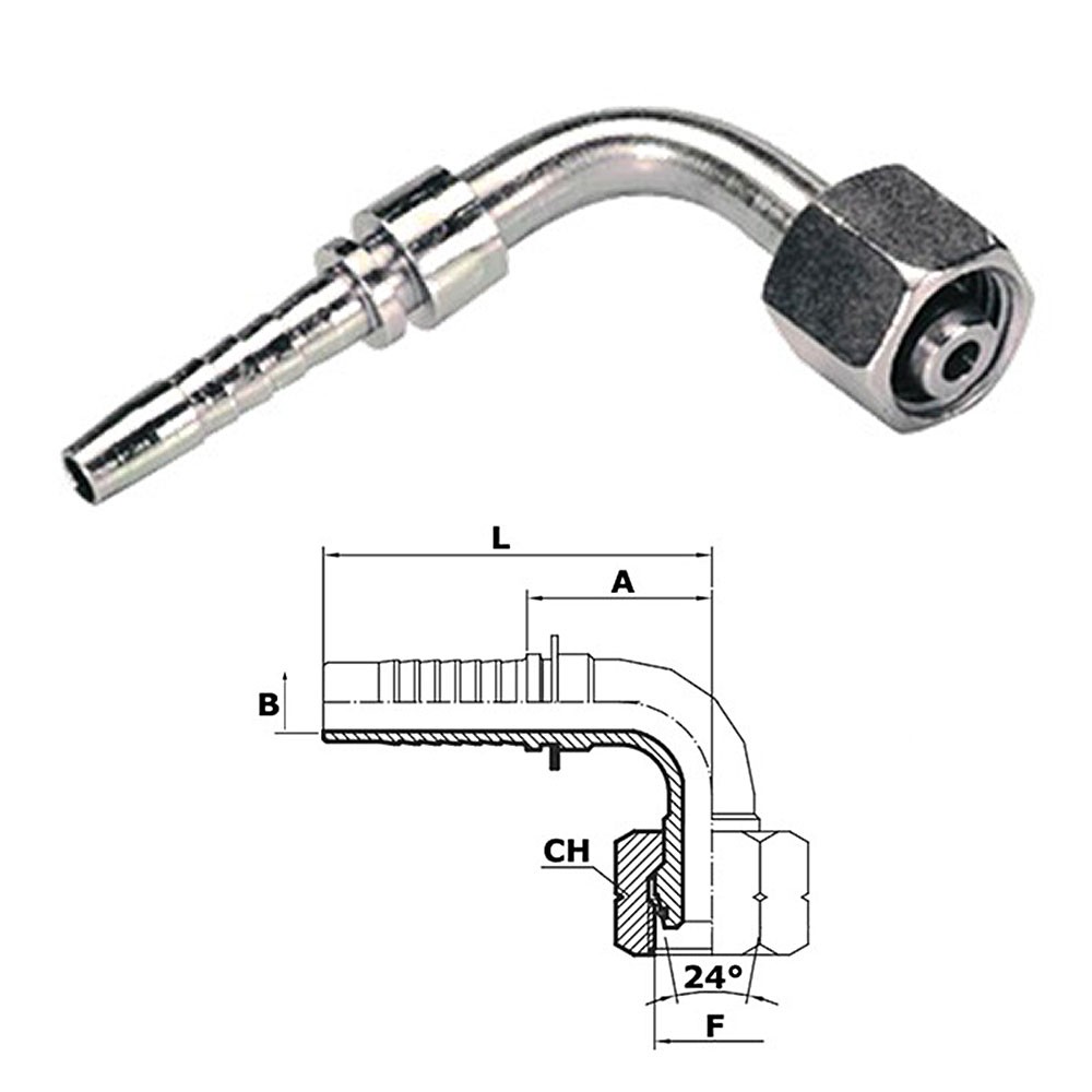 90° female connector - 24° cone DKOS heavy duty
