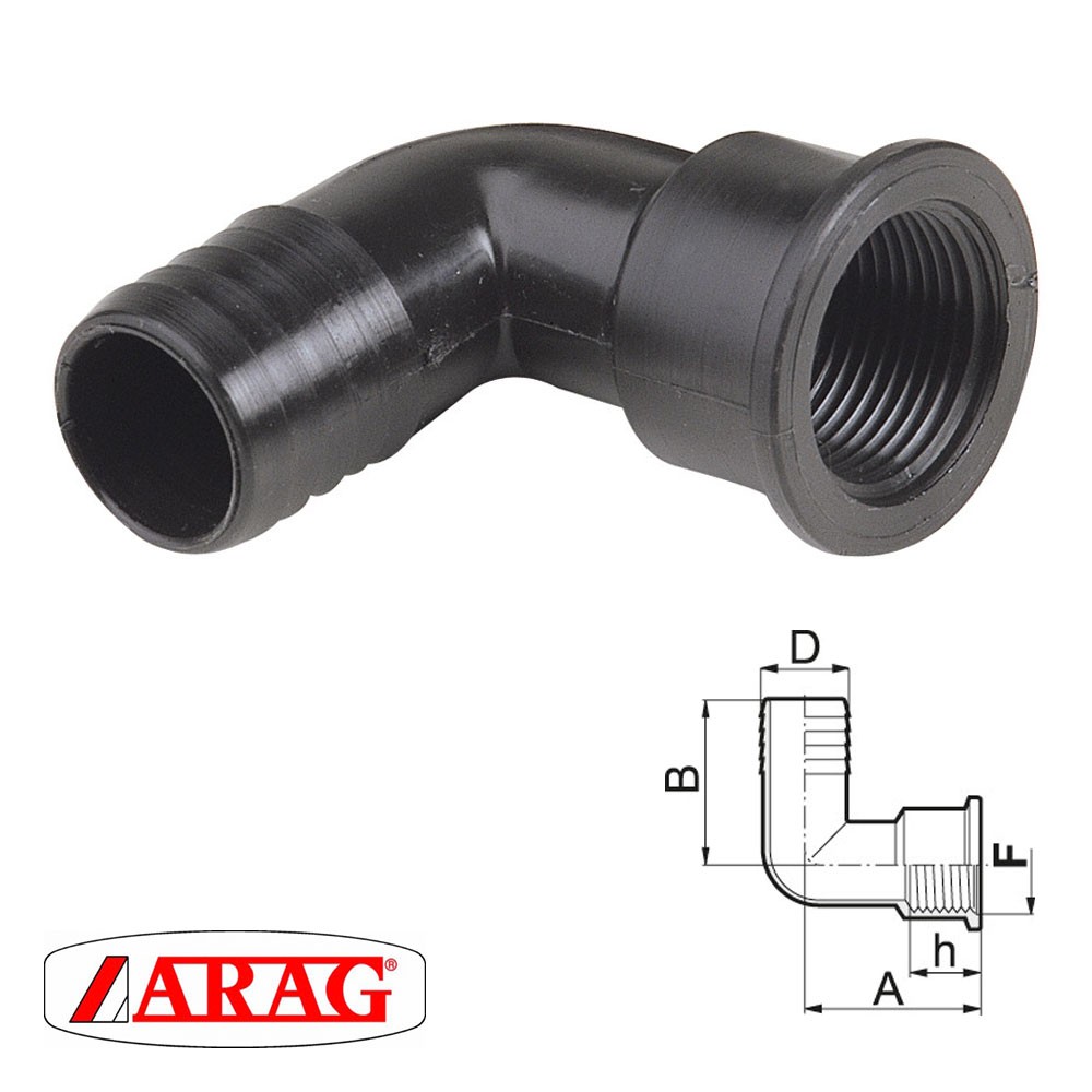 Curved hose connector female thread