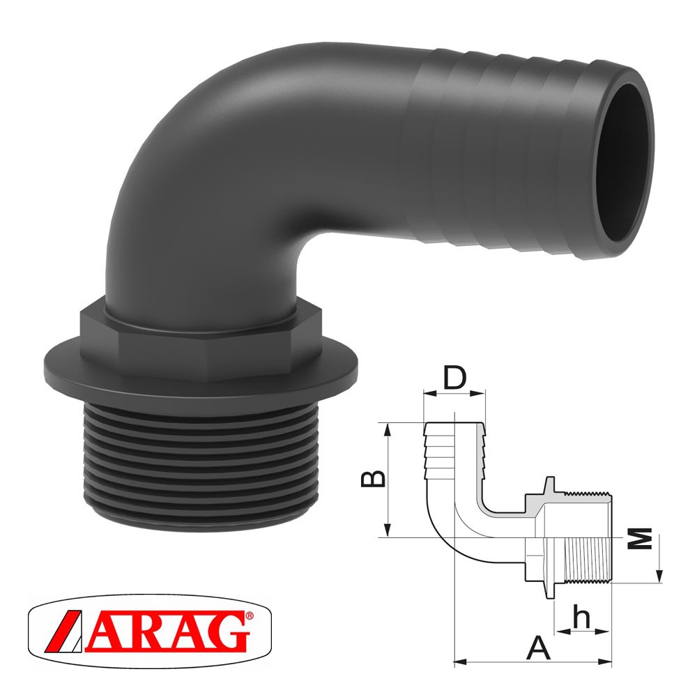 Hose connector curved 90° male thread